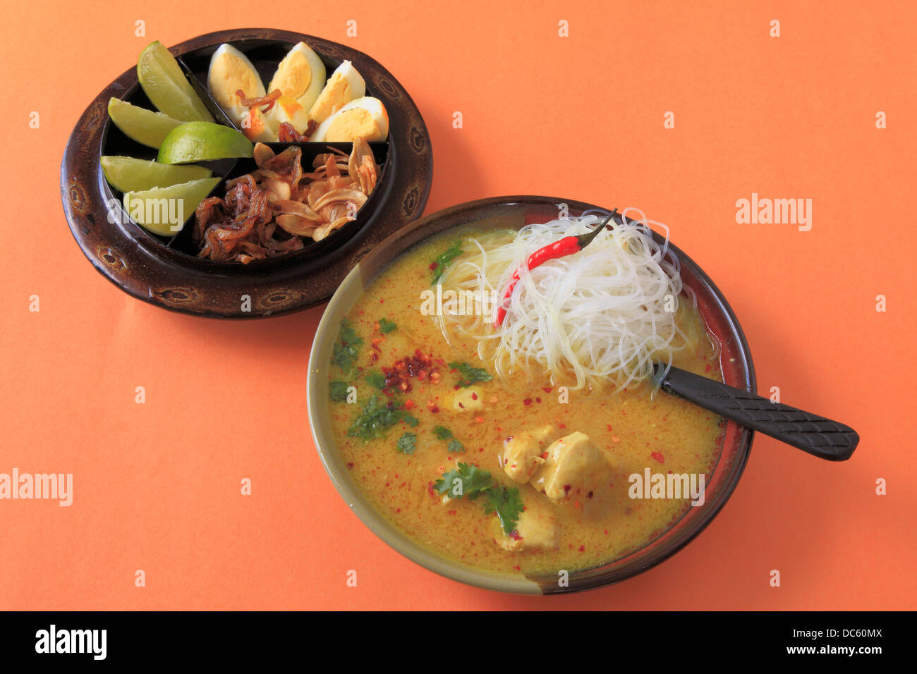 Burmese coconut sauce noodles soup Stock Photo