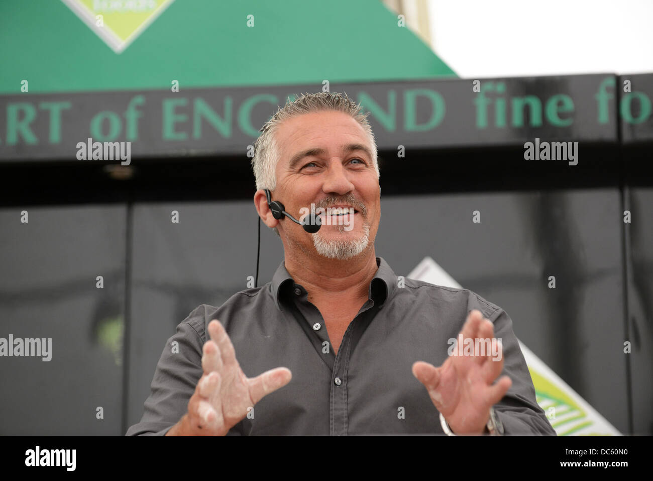Shrewsbury Flower Show Uk 9th August 2013. Television celebrity baker Paul Hollywood demonstrating his baking. Credit:  David Bagnall/Alamy Live News Stock Photo