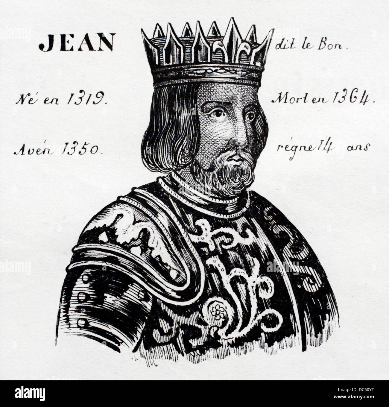 Jean, dit le Bon, king of France from 1350 to 1364. History of France, by  J.Henry (Paris, 1842) Stock Photo
