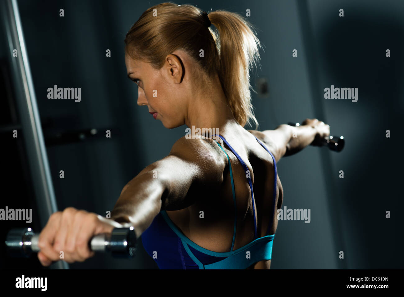 female athlete dumbbell Stock Photo Alamy