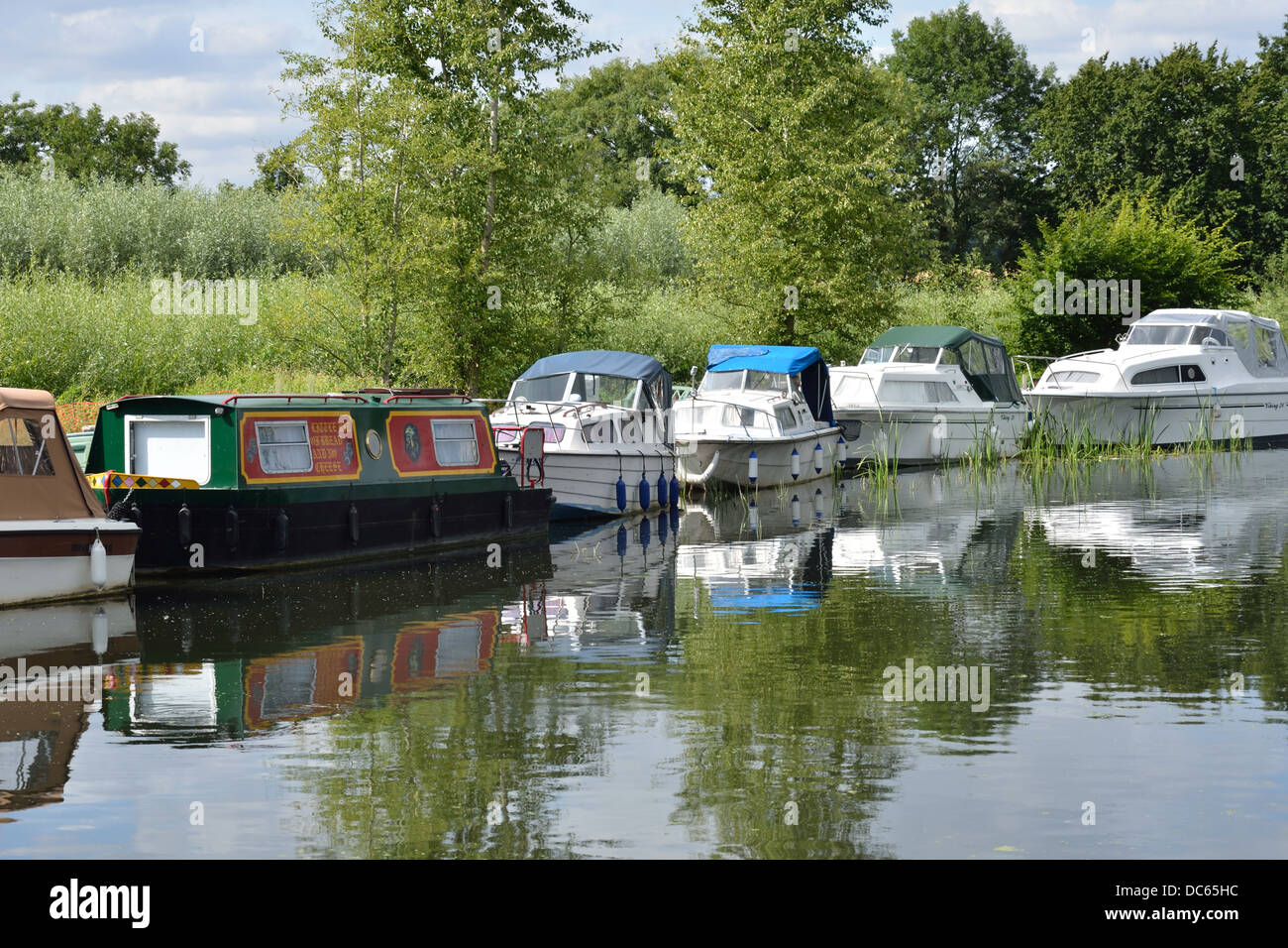 Canal boats in rural setting Stock Photo