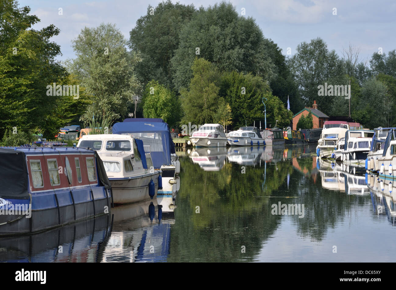 rows of canal boats Stock Photo