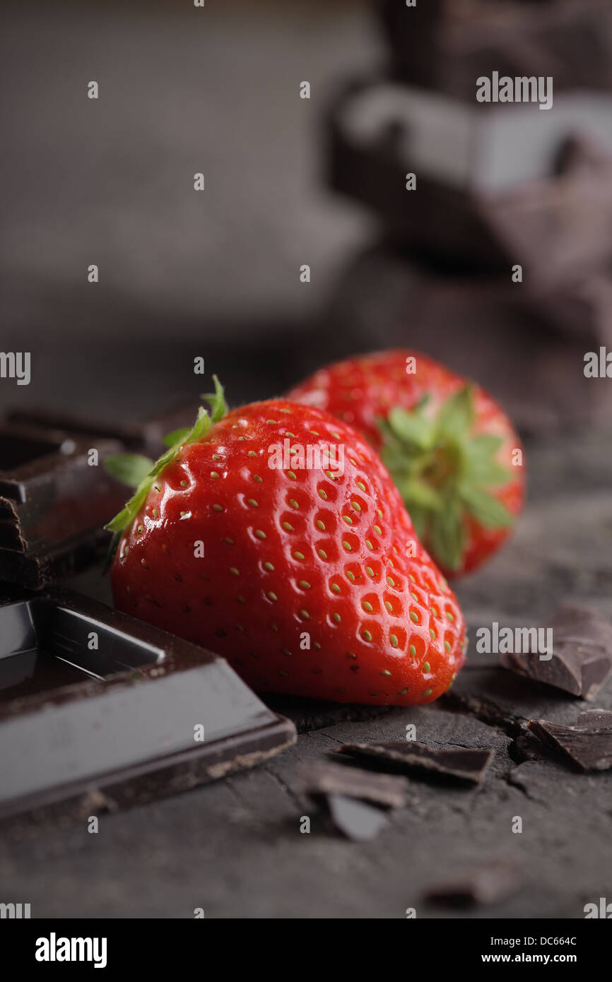 Fresh strawberries and chocolate Stock Photo