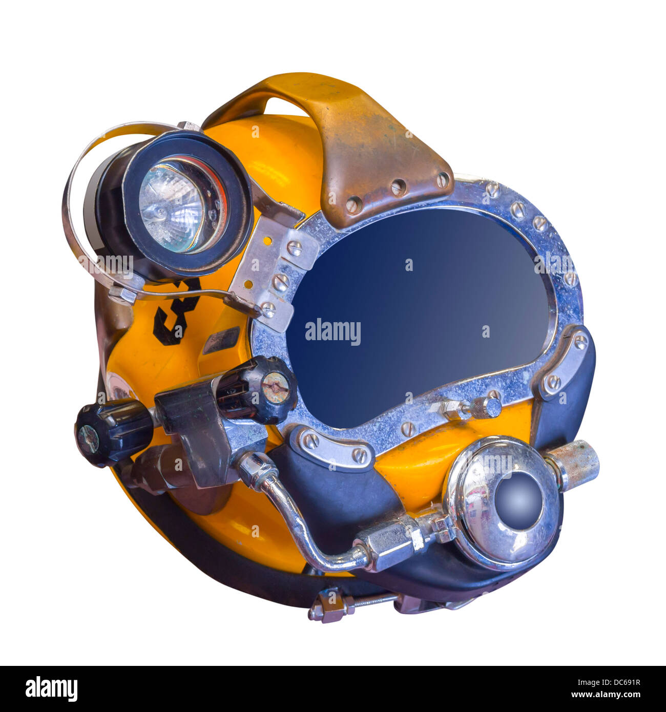 Modern deep sea diving helmet designed to go down to 1500 feet, isolated Stock Photo