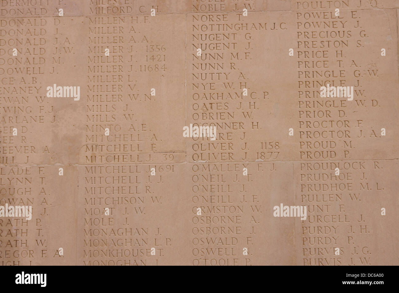 More names of the Missing on the Thiepval Memorial Stock Photo