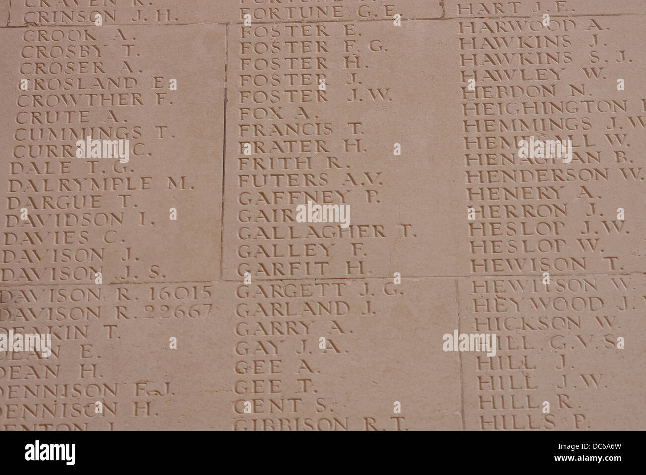 Some of the names, of the missing on the Thiepval Memorial Stock Photo