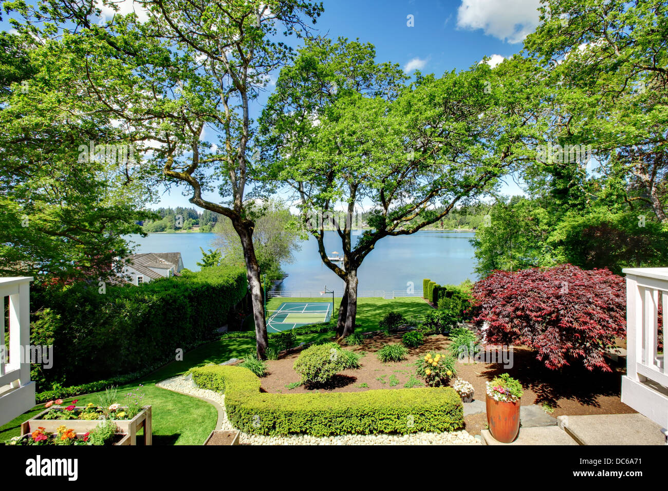 Luxury real estate lake view from home balcony Stock Photo Alamy
