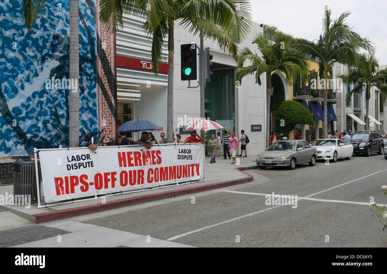 Labor dispute protest on Rodeo Drive, beverly Hills, CA Stock Photo