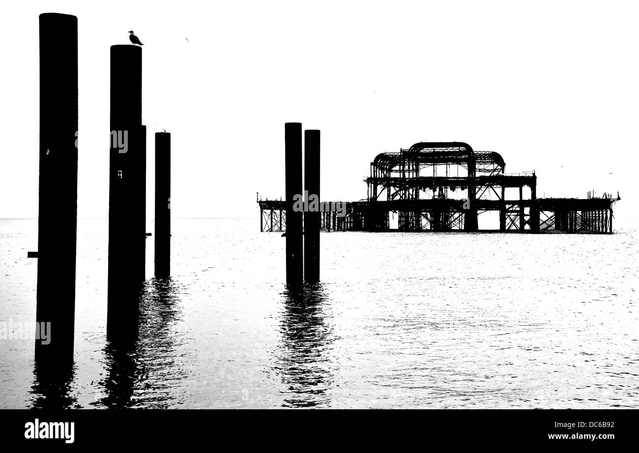 the old pier of Brighton in black and white Stock Photo