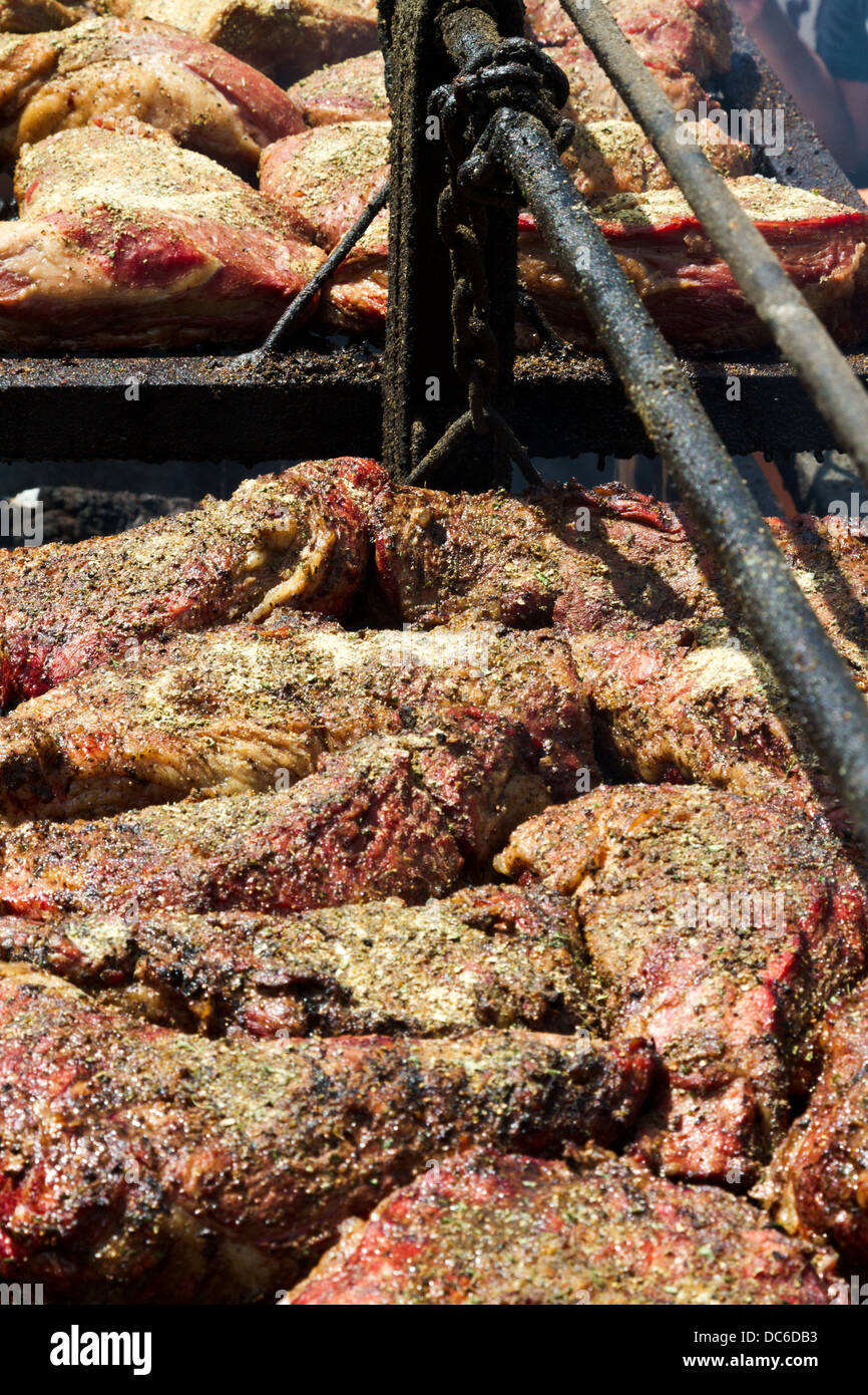 Meat grills on an outdoor barbecue in Santa Barbara, California during