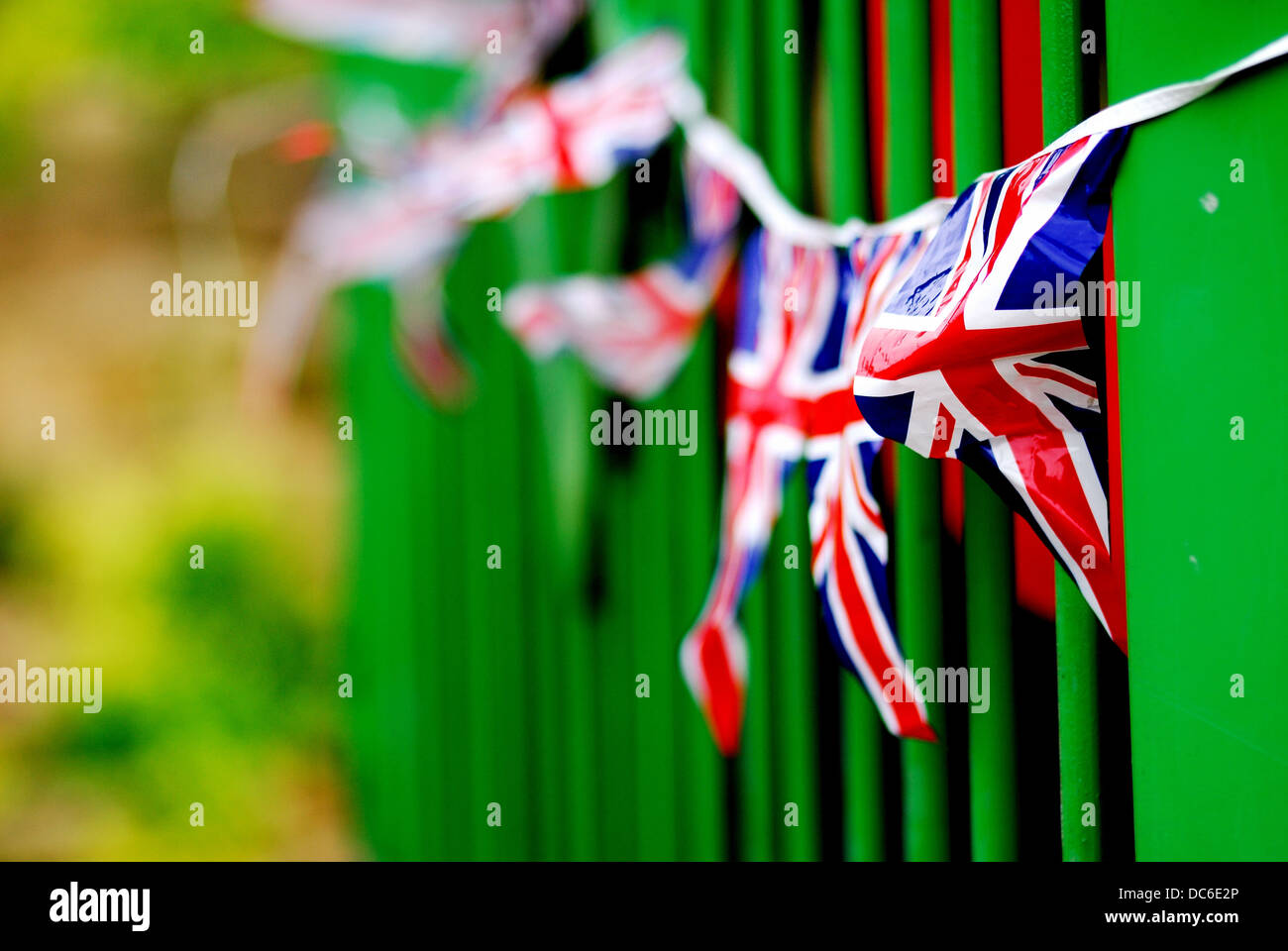 Traditional bunting of the Union flag in Yorkshire Stock Photo