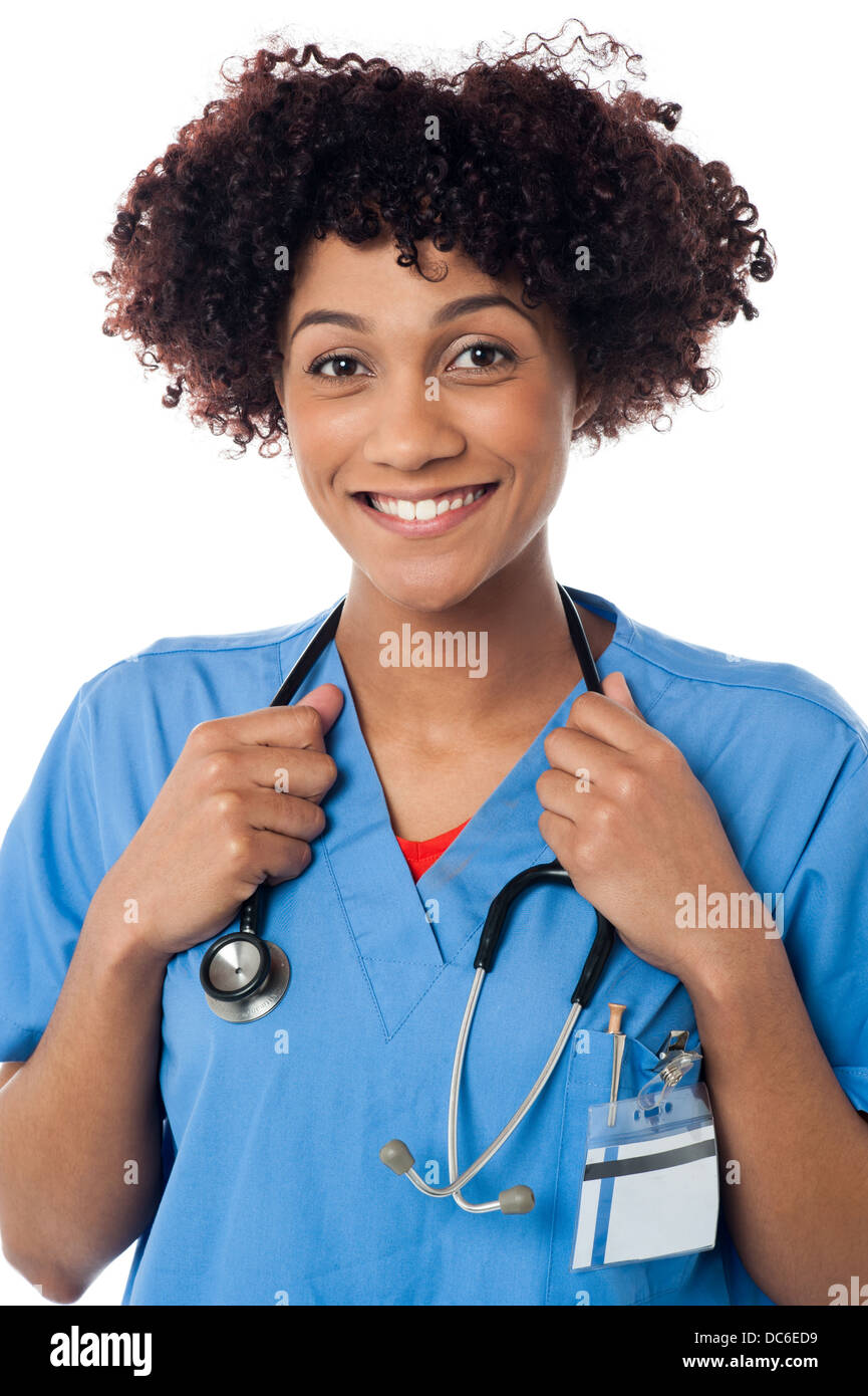 Lady physician with stethoscope around her neck Stock Photo Alamy