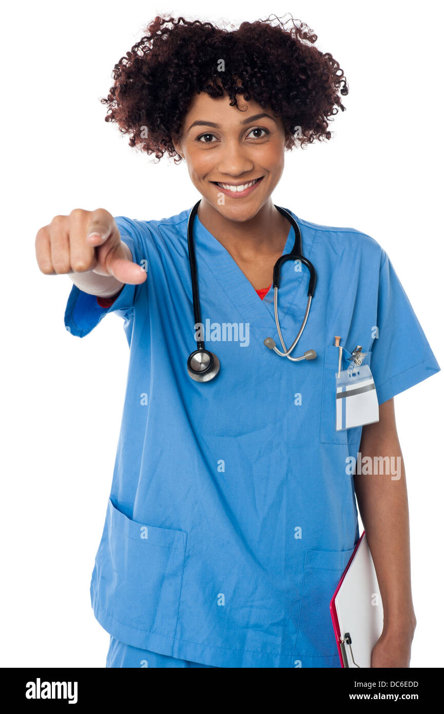 Doctor nurse pointing blank clipboard hi-res stock photography and ...