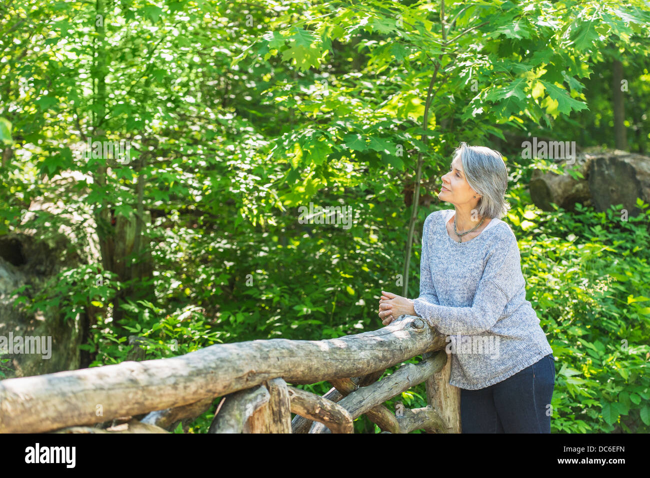 USA, New York, New York City, Central Park, Senior woman relaxing in