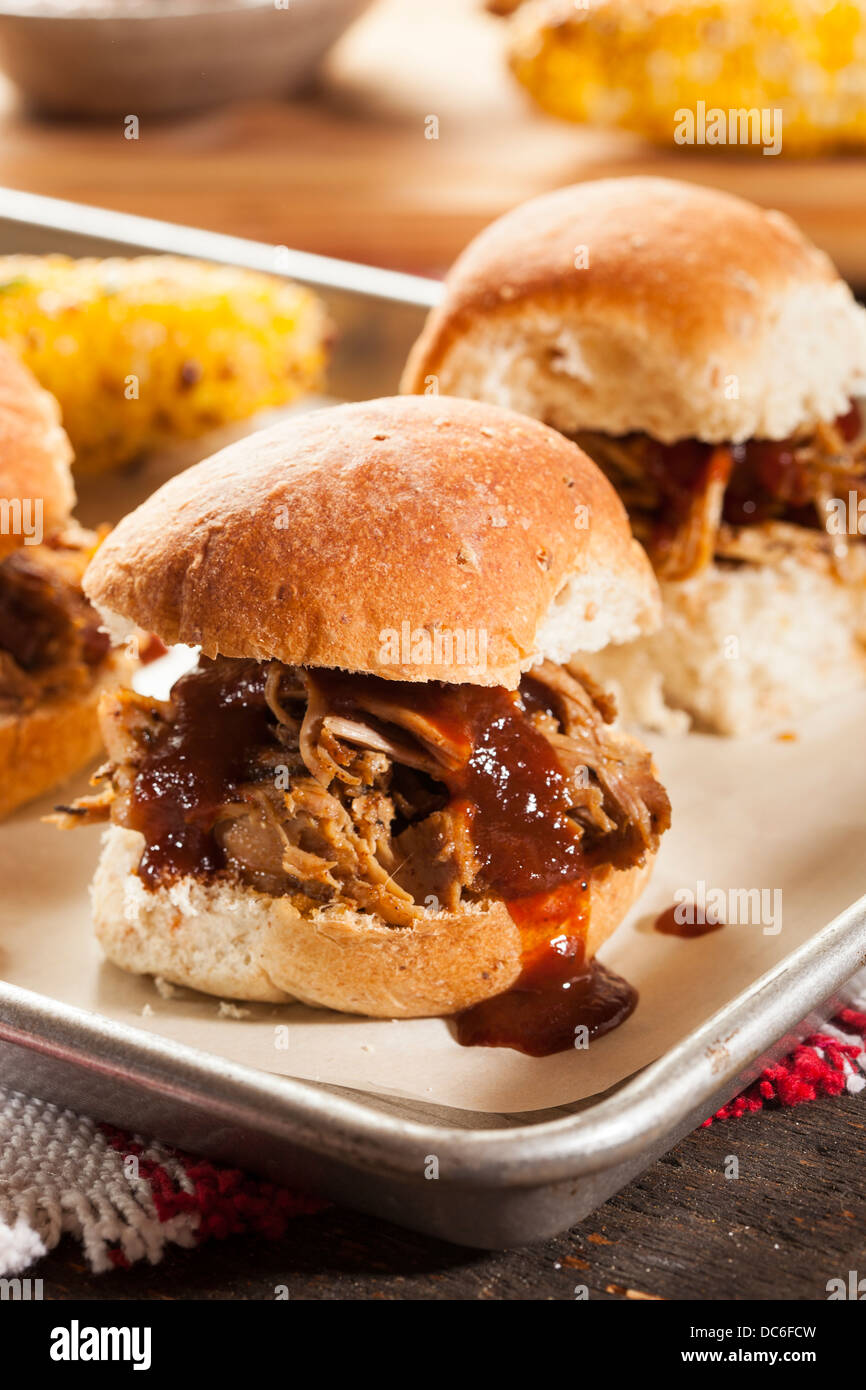 Smoked Barbecue Pulled Pork Sliders with Sauce Stock Photo - Alamy