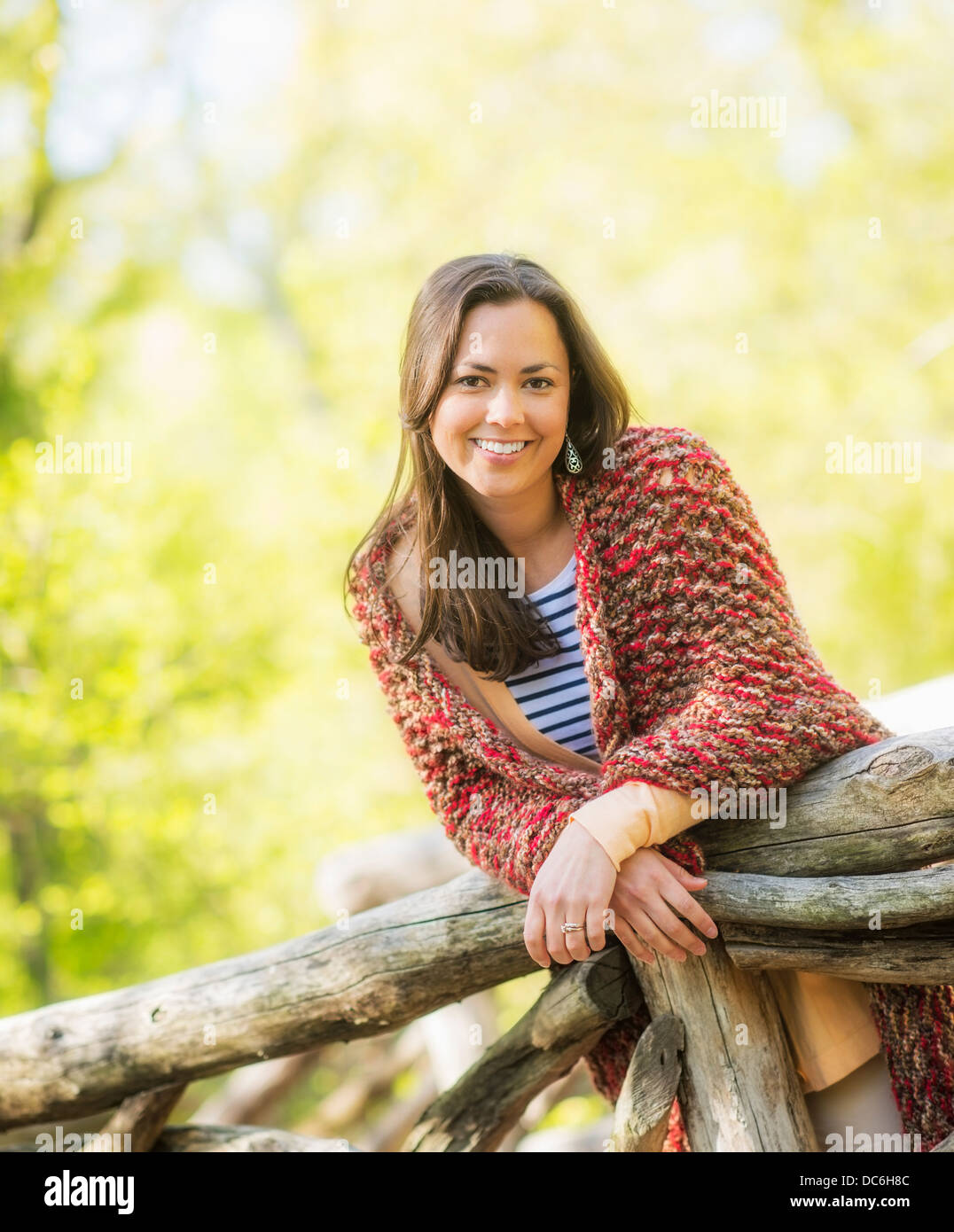 USA, New York State, New York City, Central Park, Portrait of mid adult woman Stock Photo