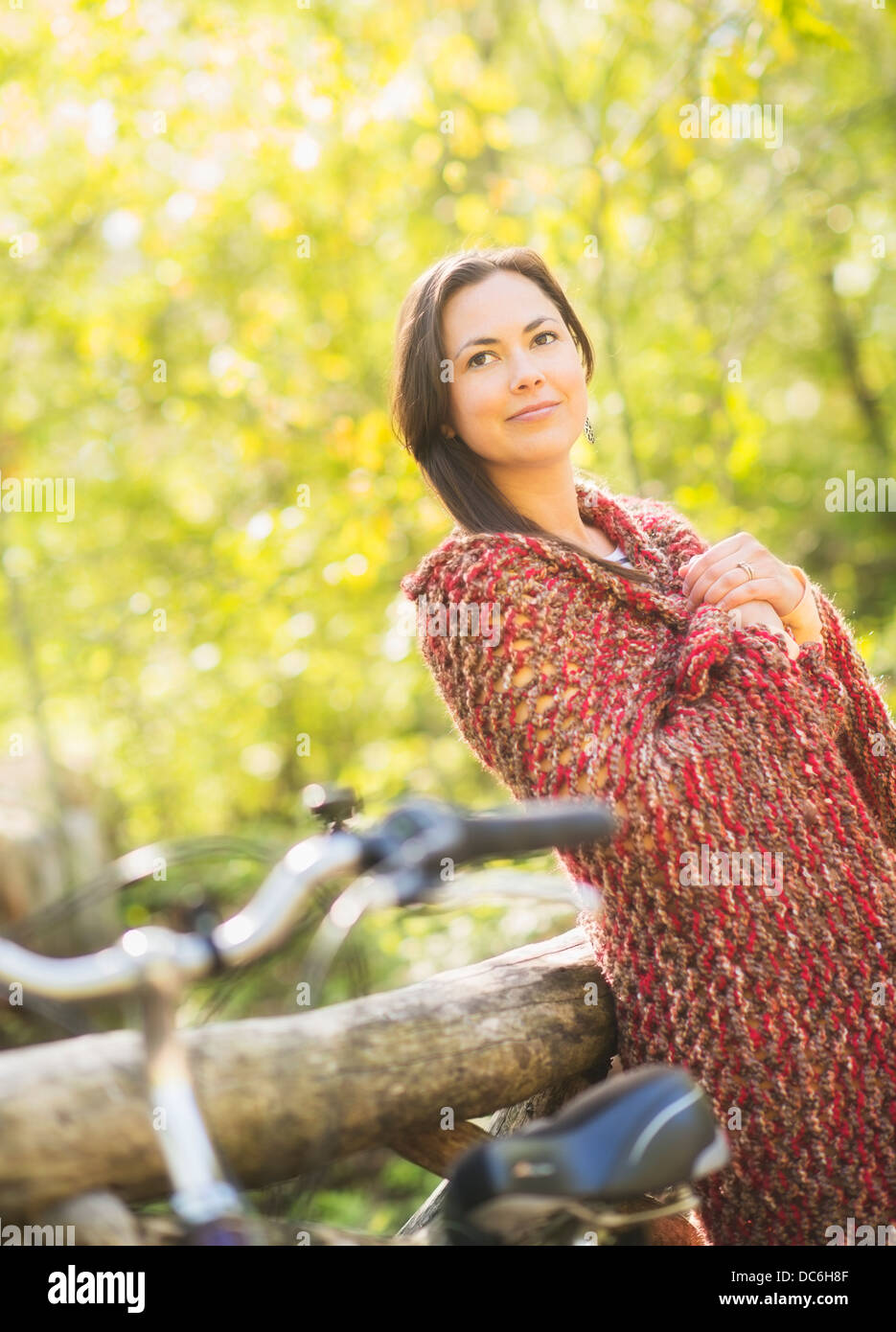 USA, New York State, New York City, Central Park, Portrait of mid adult woman Stock Photo