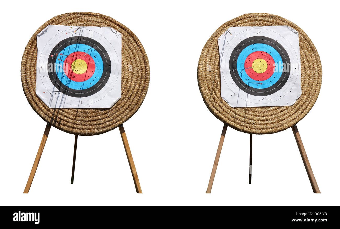 Straw Archery targets on a white background Stock Photo