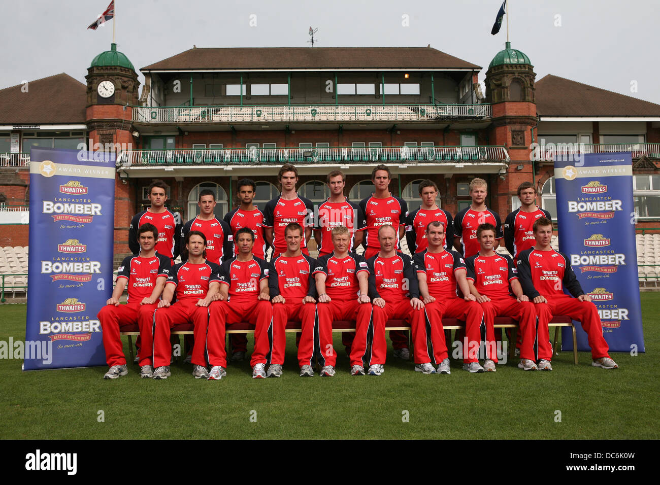 Lancashire County Cricket Club photocall April 6th 2009. The team poses in the twenty twenty strip. Stock Photo