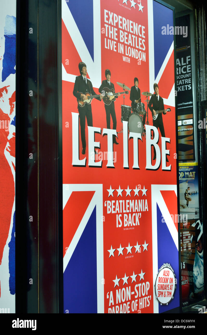 Posters promoting the Beatles stage musical: 'Let it Be' and other British musicals, London, UK Stock Photo