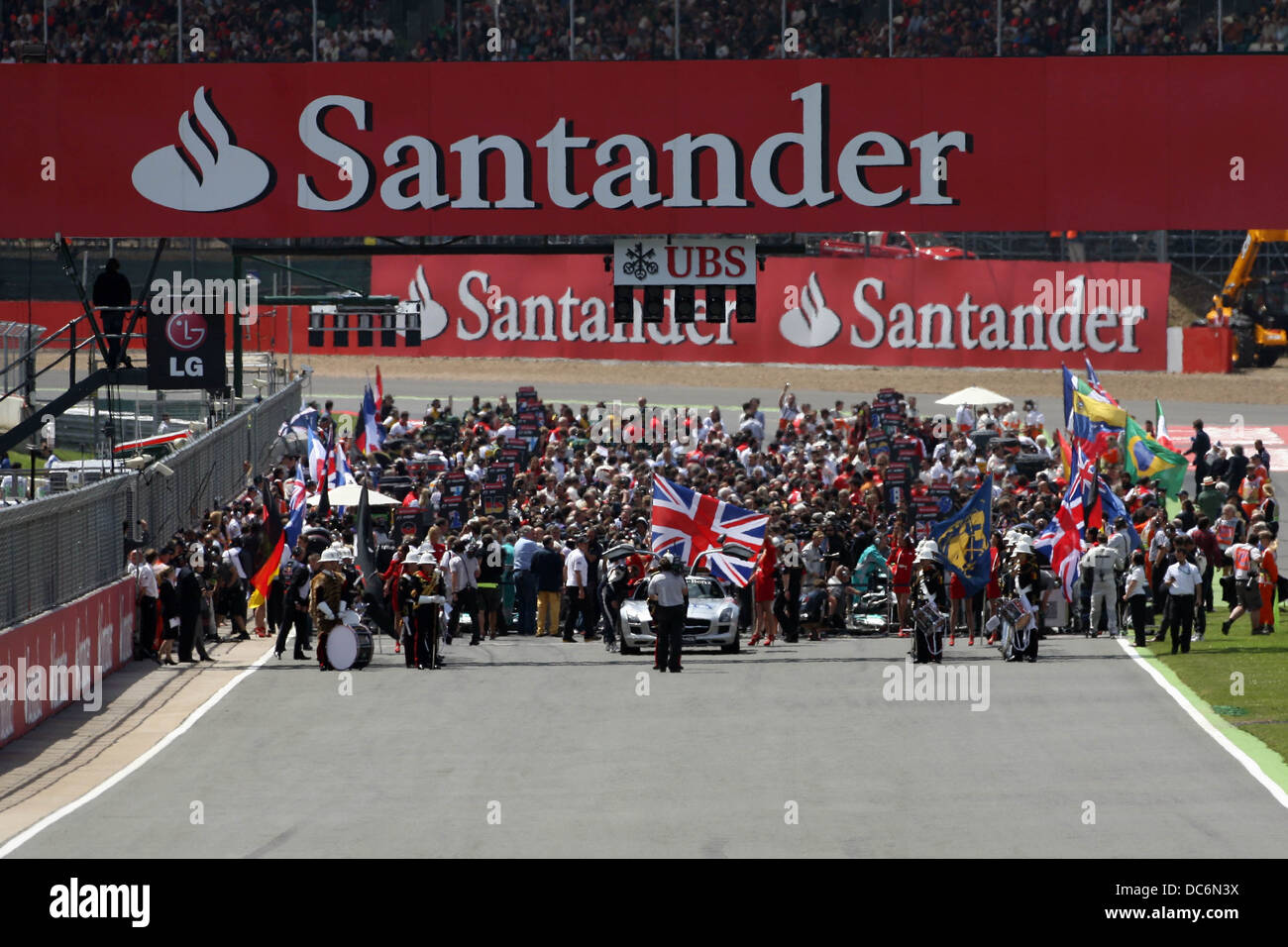 The starting grid at the 2013 Formula One British Grand Prix, Silverstone. Stock Photo