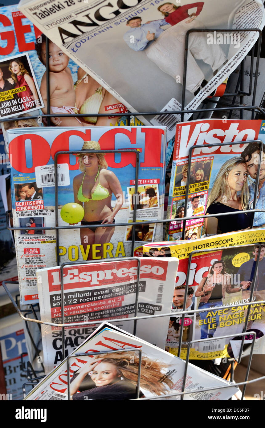 Foreign magazine covers showing celebrity gossip Stock Photo