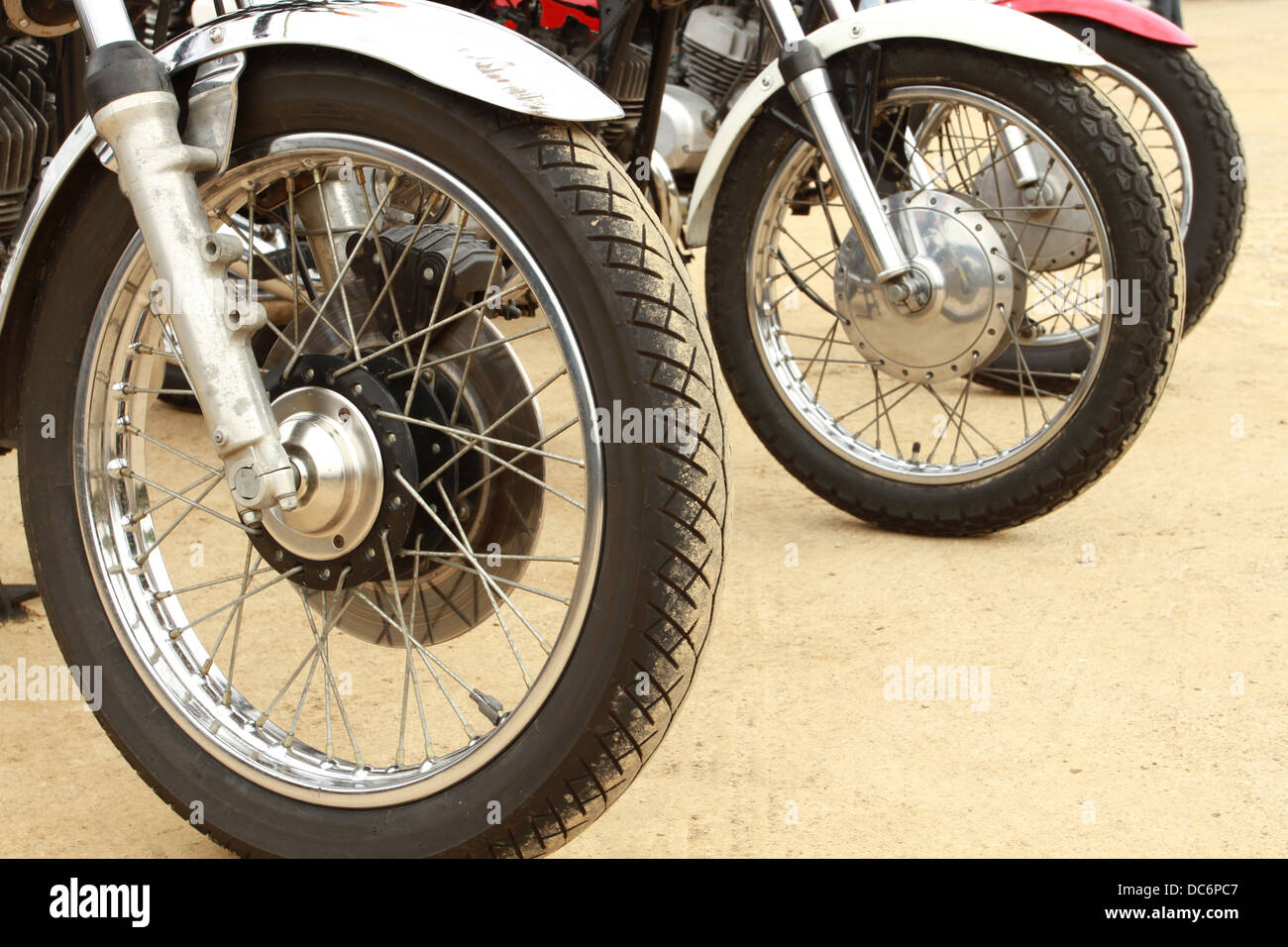 Vintage motorcycle wheels Stock Photo Alamy