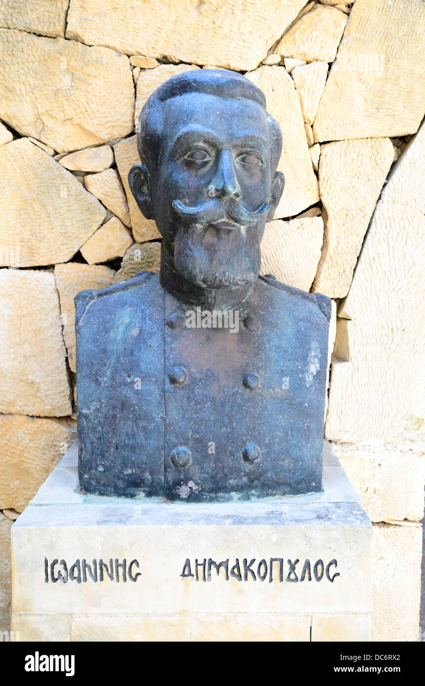 Bust of Ioannis Dimakopoulos commander of the garrison of the Monastery of Arkadi  - Crete, Greece Stock Photo