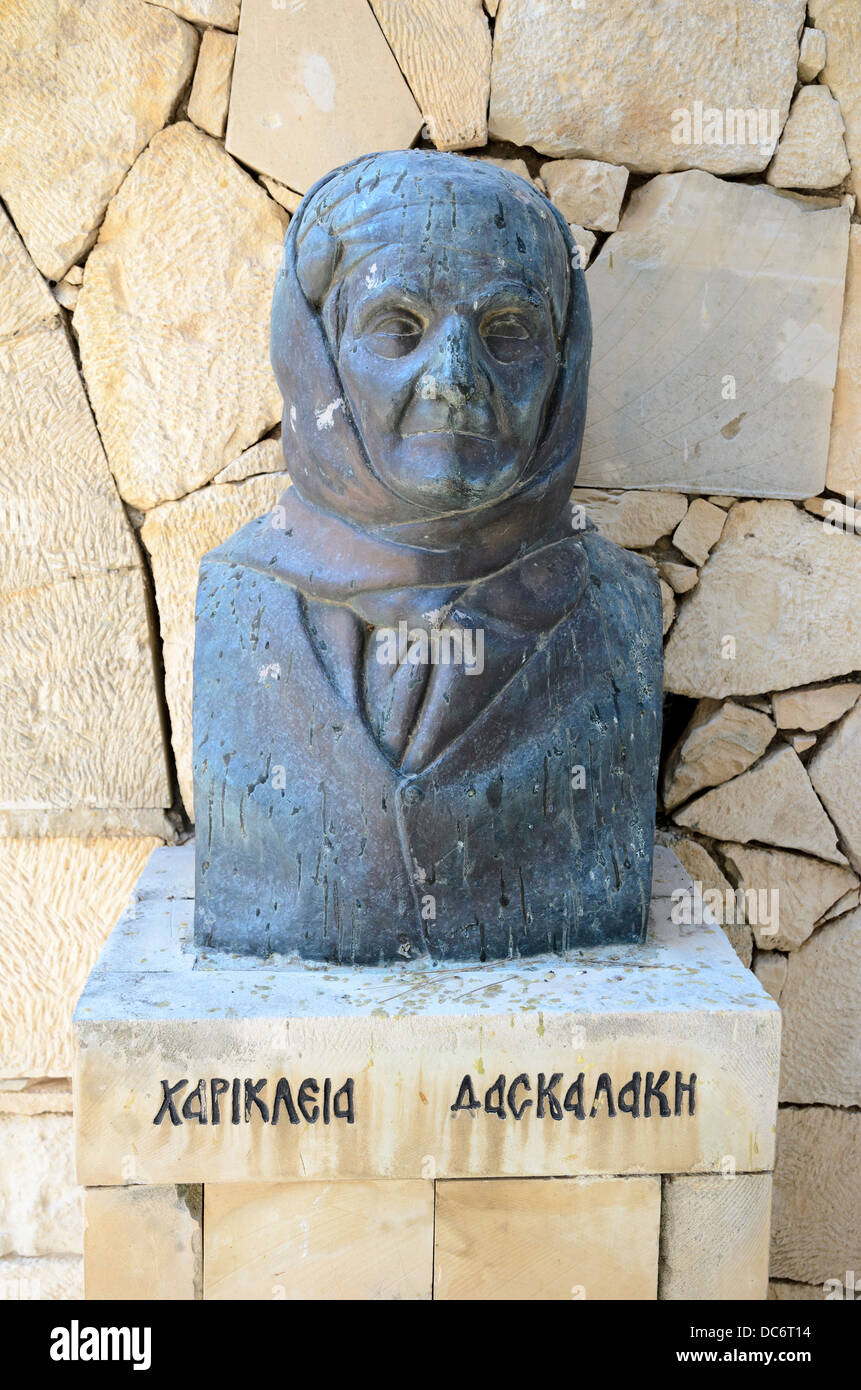The bust of the only survivor (Hariklia Daskalaki) when an explosion hit the building in 1866. Monastery of Arkadi  - Crete, Greece Stock Photo