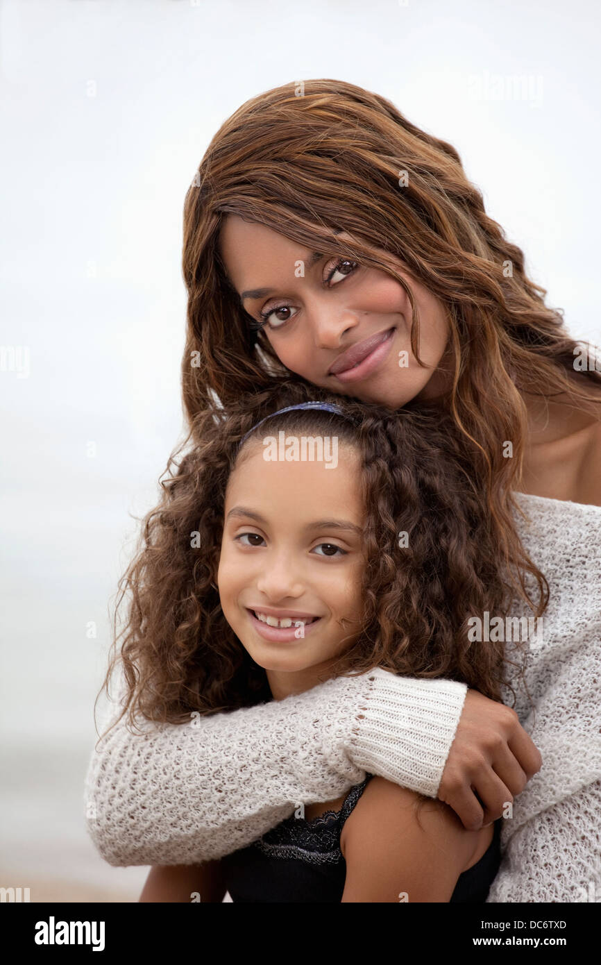 Woman and her daughter (8-9) on Sea Cliff Stock Photo