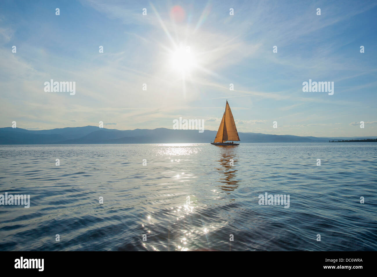 USA, Montana, Flathead Lake, Tranquil scene with sailboat Stock Photo