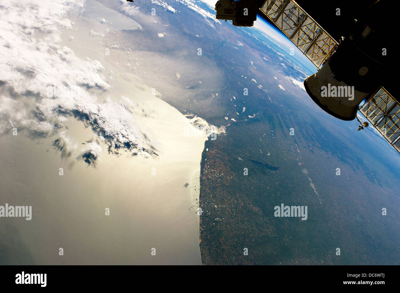 International Space Station and view of the Bahia Blanca, Argentina Stock Photo