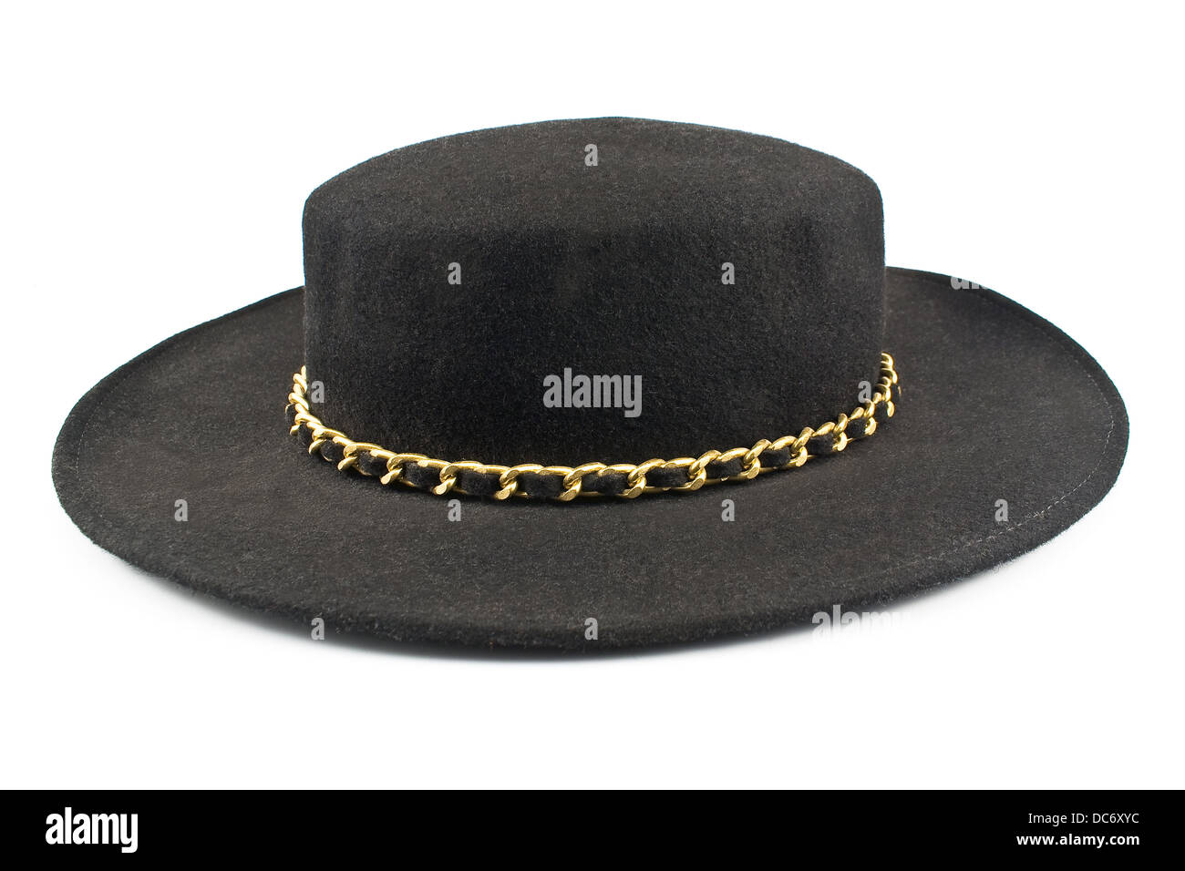 Black hat with chain isolated on white Stock Photo - Alamy