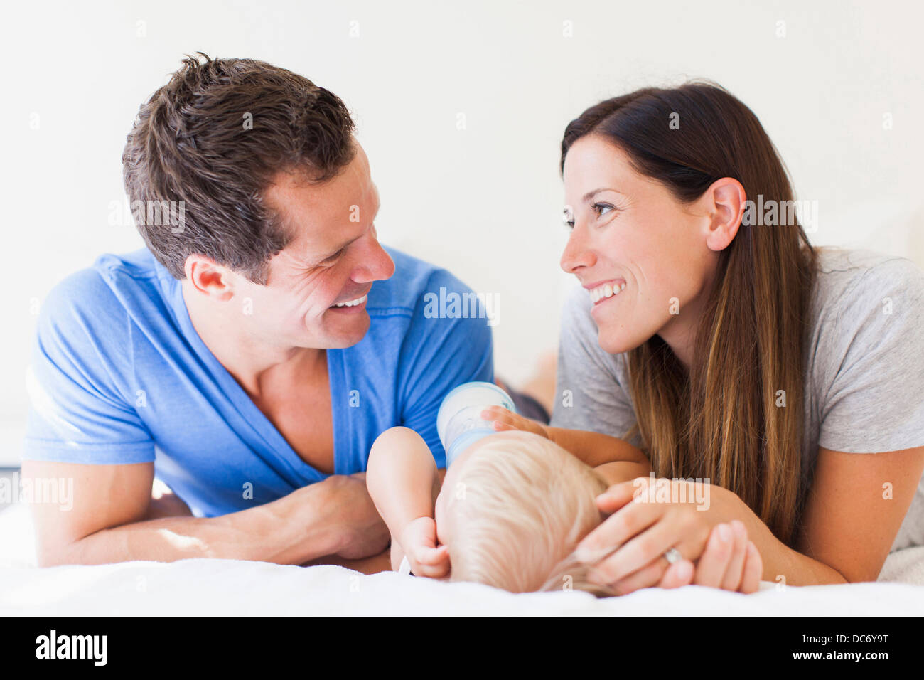 Parents with baby boy (6-11 months) Stock Photo
