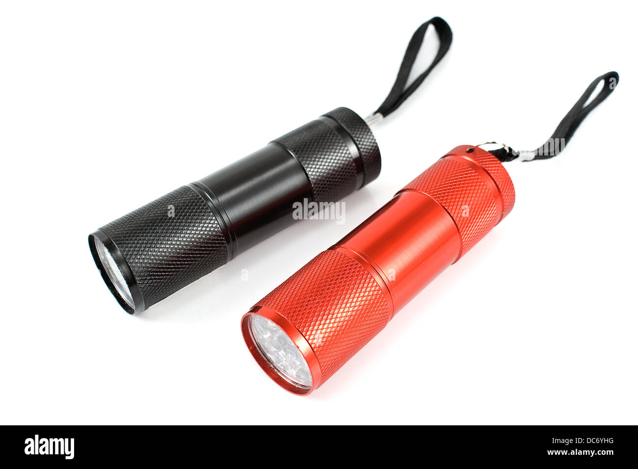 Two pocket flashlight torch isolated on white Stock Photo