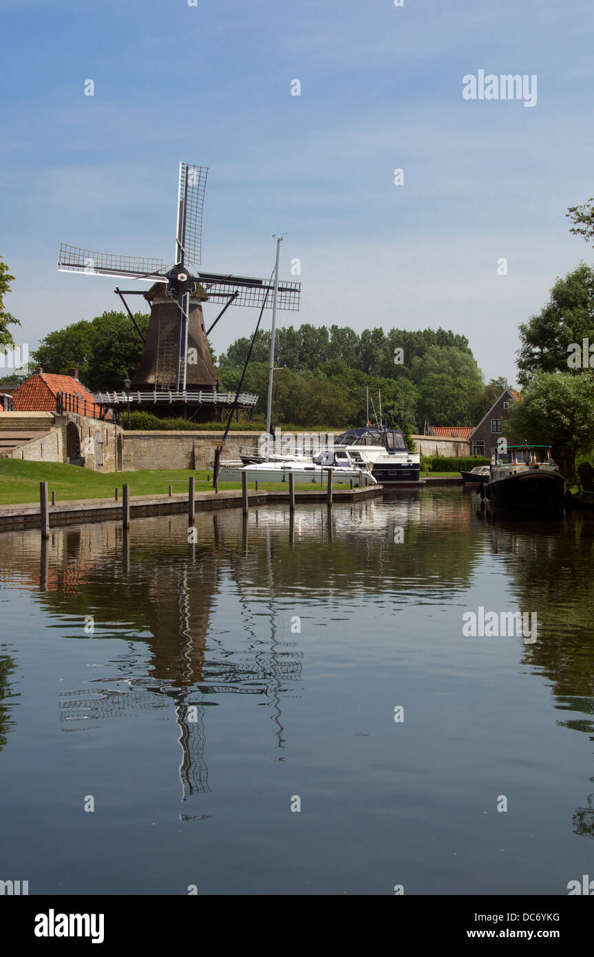 De Kaai windmill Sloten Friesland Holland Stock Photo