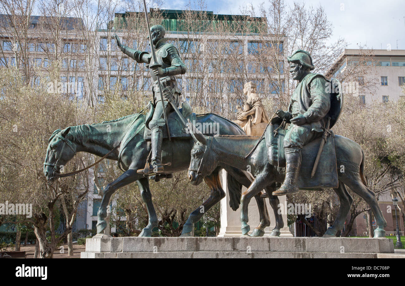 MADRID - MARCH 10: Don Quixote and Sancho Panza statue from Cervantes memorial Stock Photo