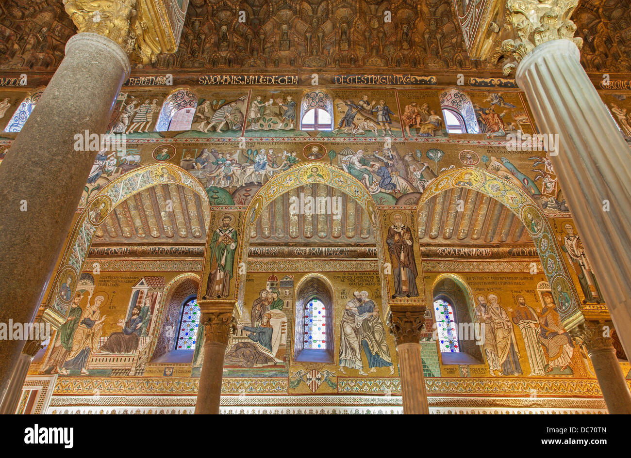 PALERMO - APRIL 8: Mosaic of Cappella Palatina - Palatine Chapel in Norman palace in style of Byzantine architecture from Stock Photo