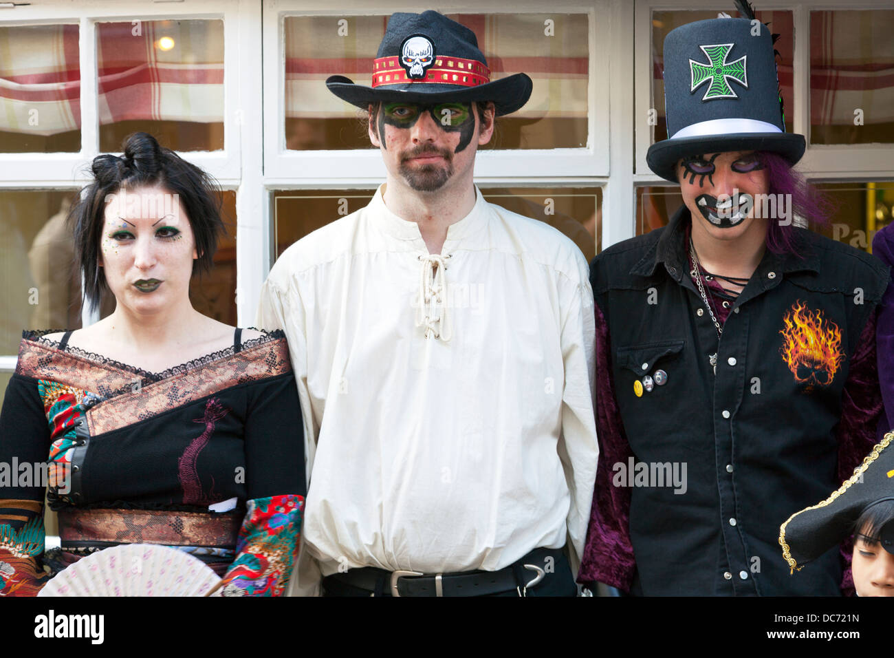 Whitby Goths dressed as pirates emo scary people gothic style makeup Stock Photo