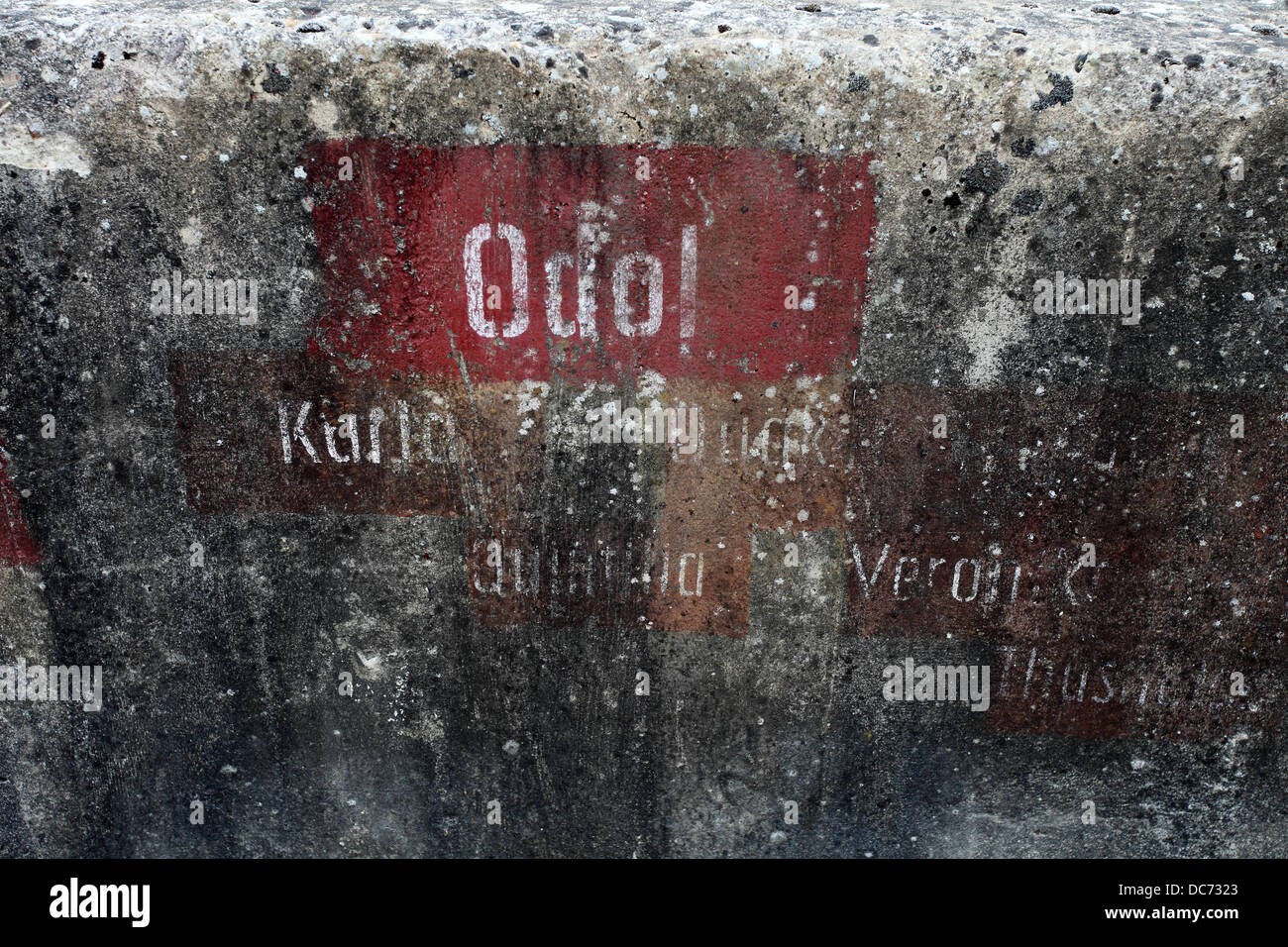 German signs on a German gun battery emplacement in Normandy. Odol Stock Photo