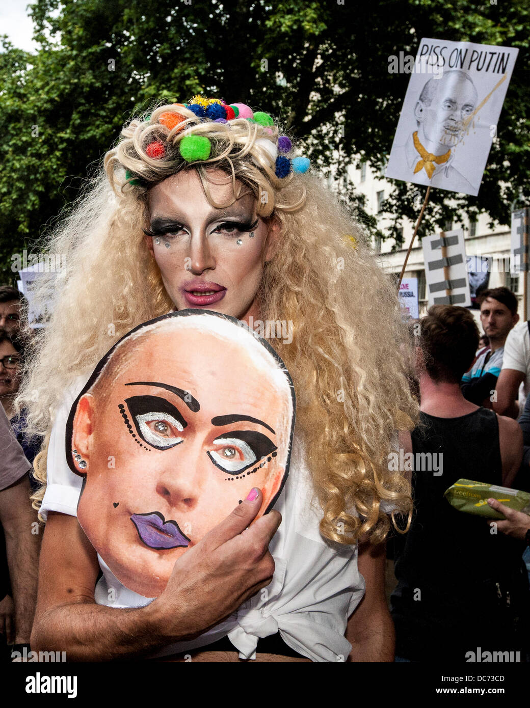 London, UK. 10th August 2013. Over 3000 gay protesters gathered for a demonstration against the treatment of homosexuals in Russia. They are calling for a boycott of the coming SOCHI 2014 Winter Olympics. London, United Kingdom  Credit:  Mario Mitsis / Alamy Live News Stock Photo