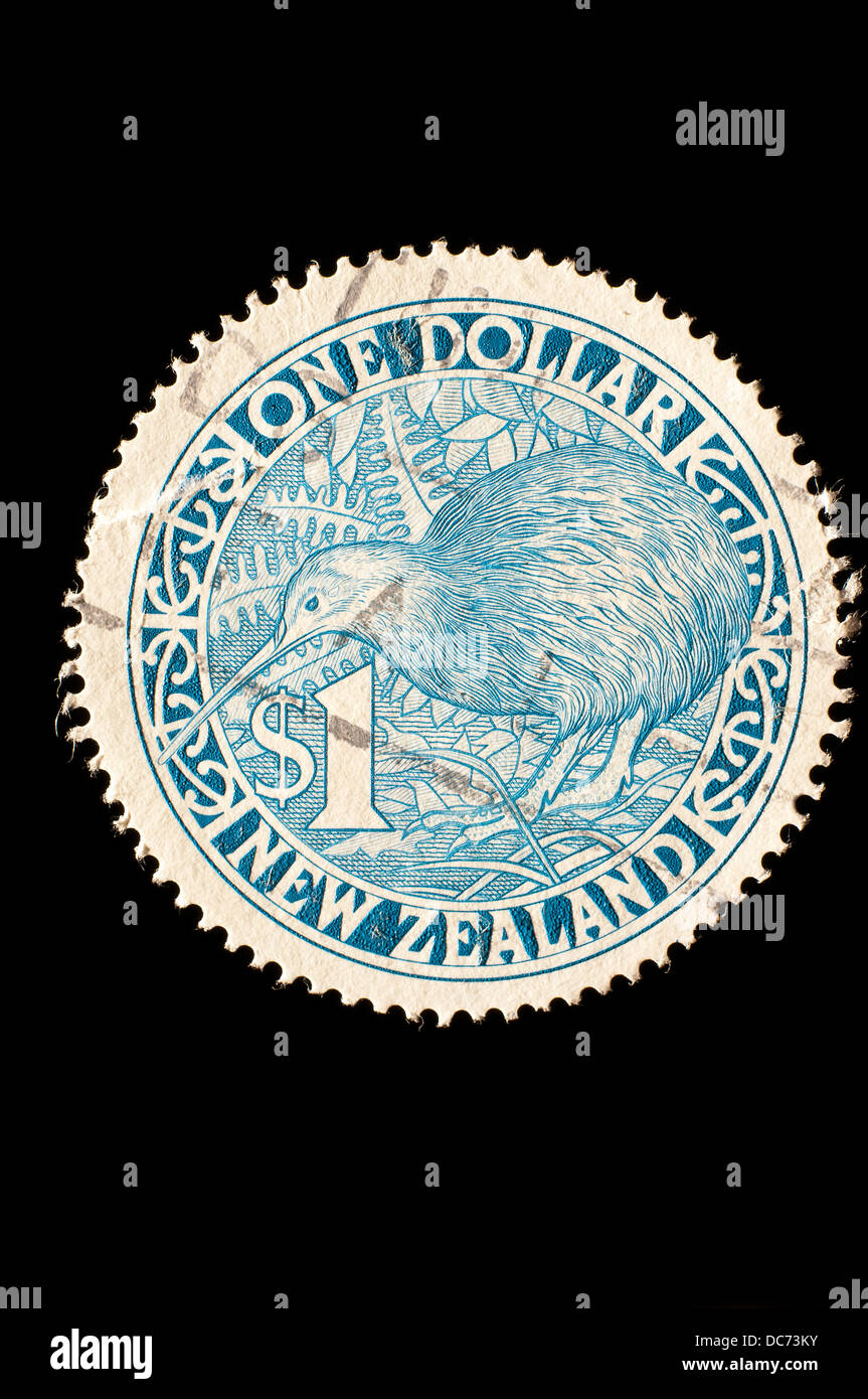 old round New Zealand postage stamp Stock Photo