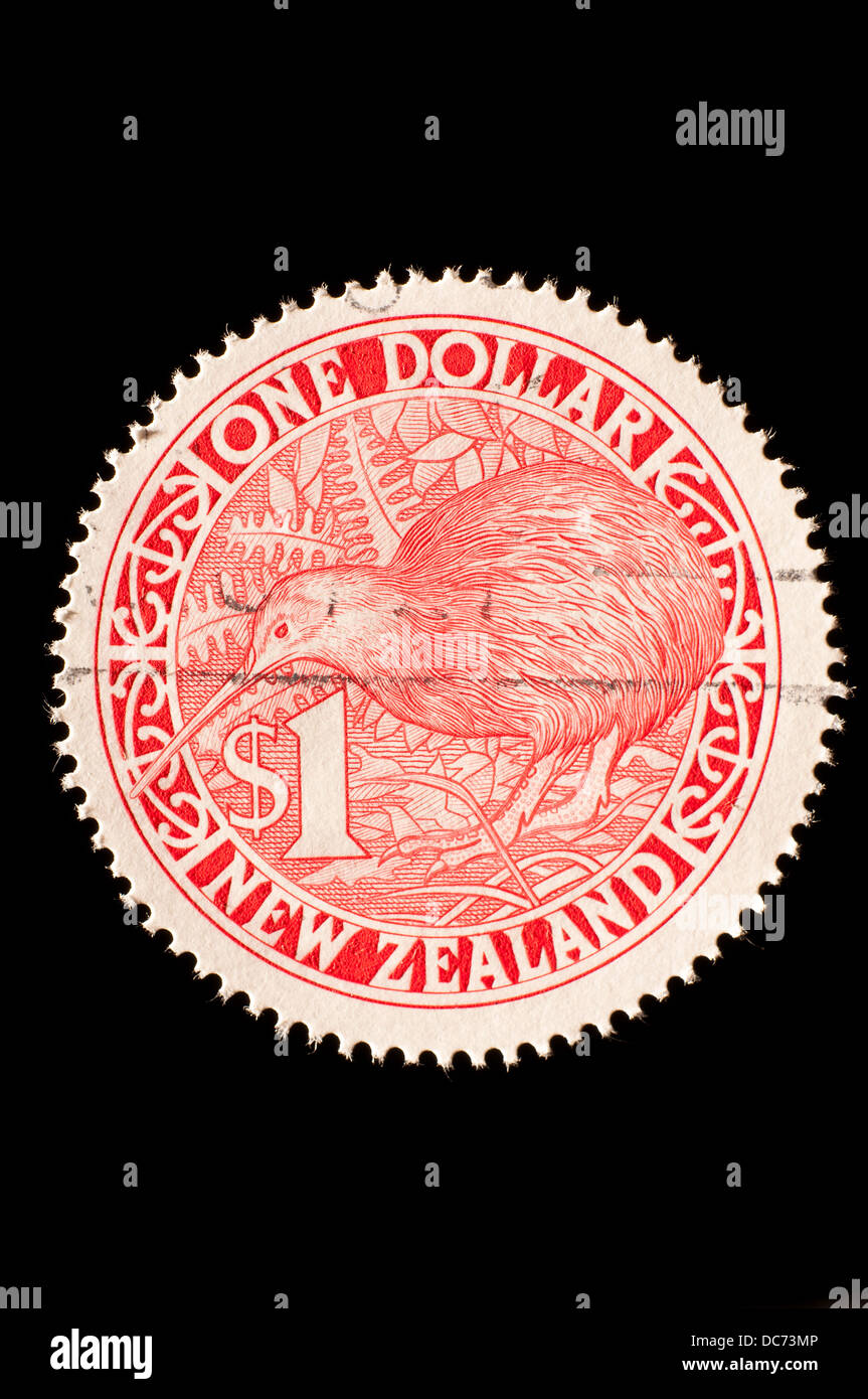 old round New Zealand postage stamp Stock Photo