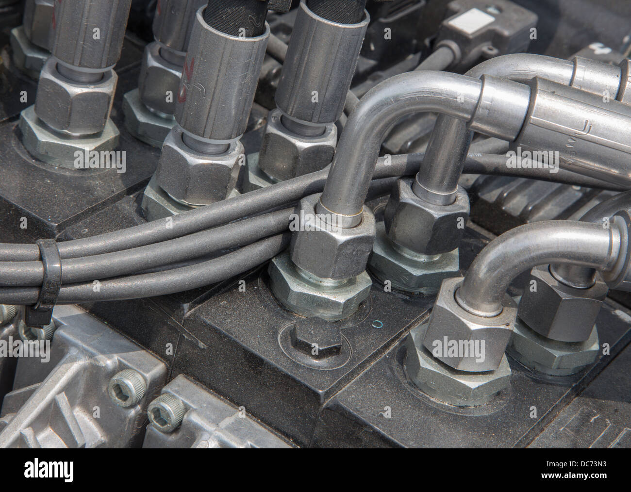 detail of hydraulic of excavator Stock Photo