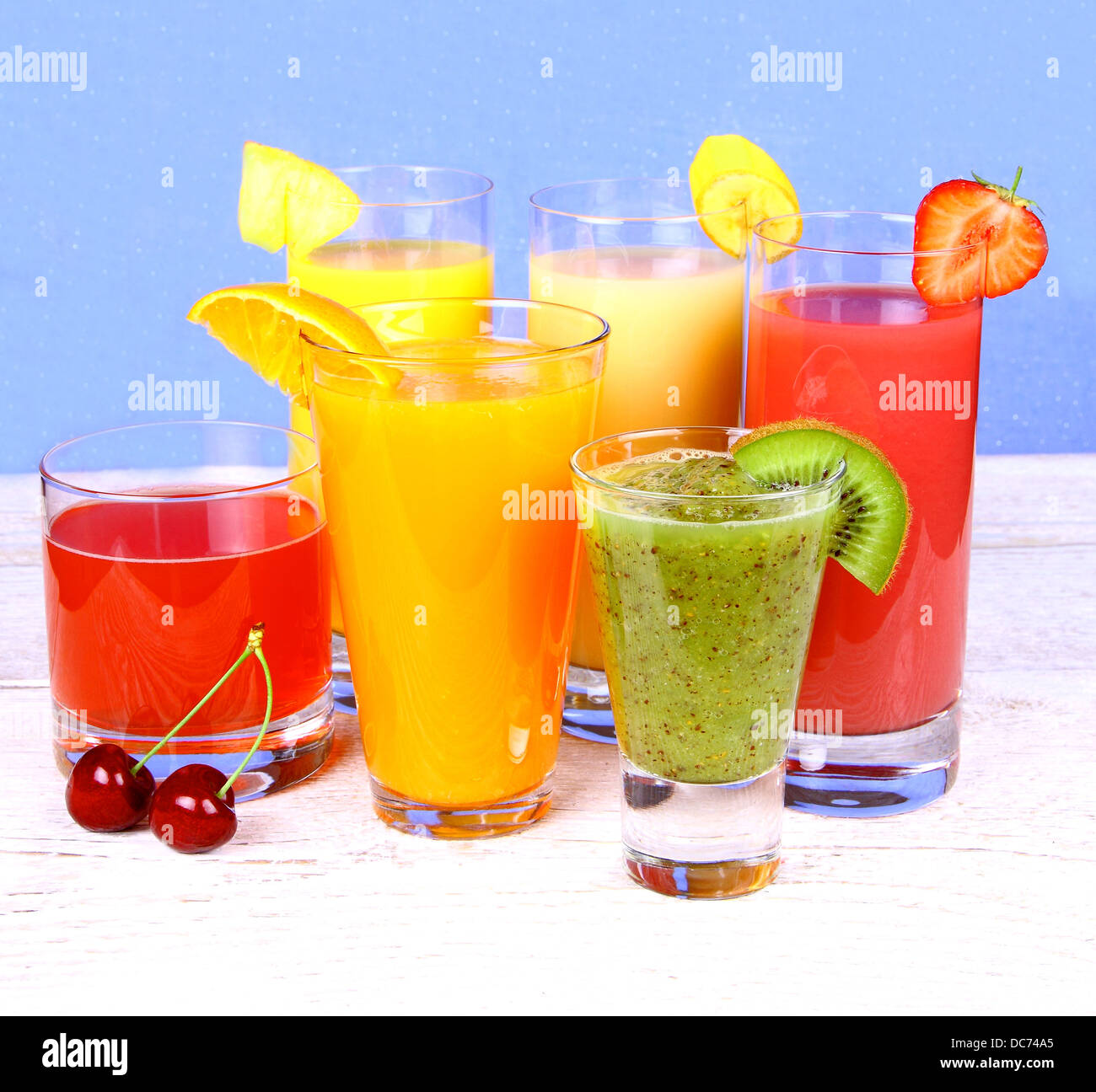 Fruit juices from kiwi, cherry, orange, strawberry, banana, pineapple