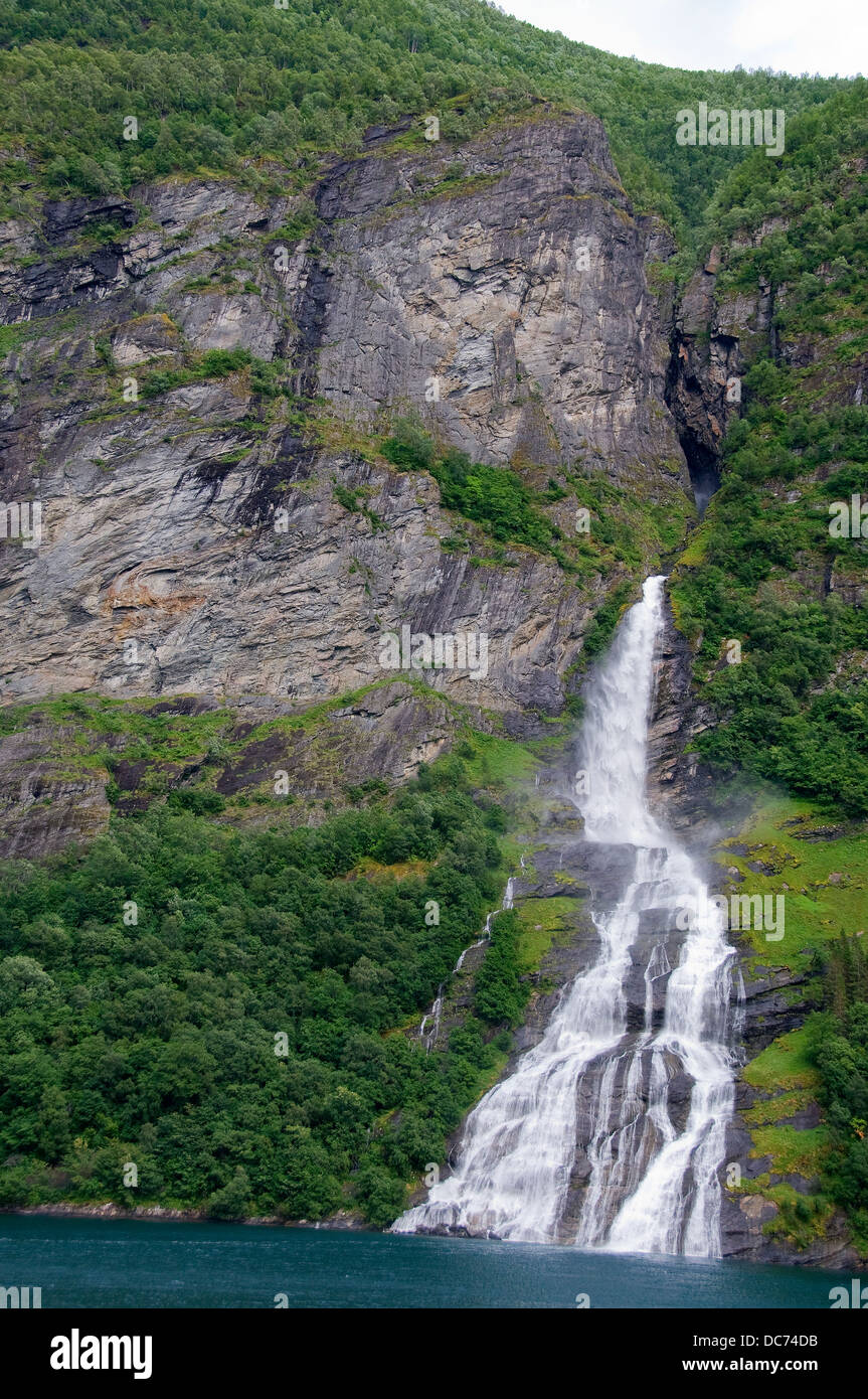 The Geiranger fjord topography along Norway's west coast is the best known scenic part of the country. Stock Photo