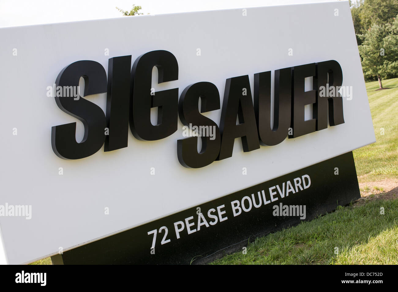 A sign outside of a Sig Sauer firearms manufacturing facility.  Stock Photo