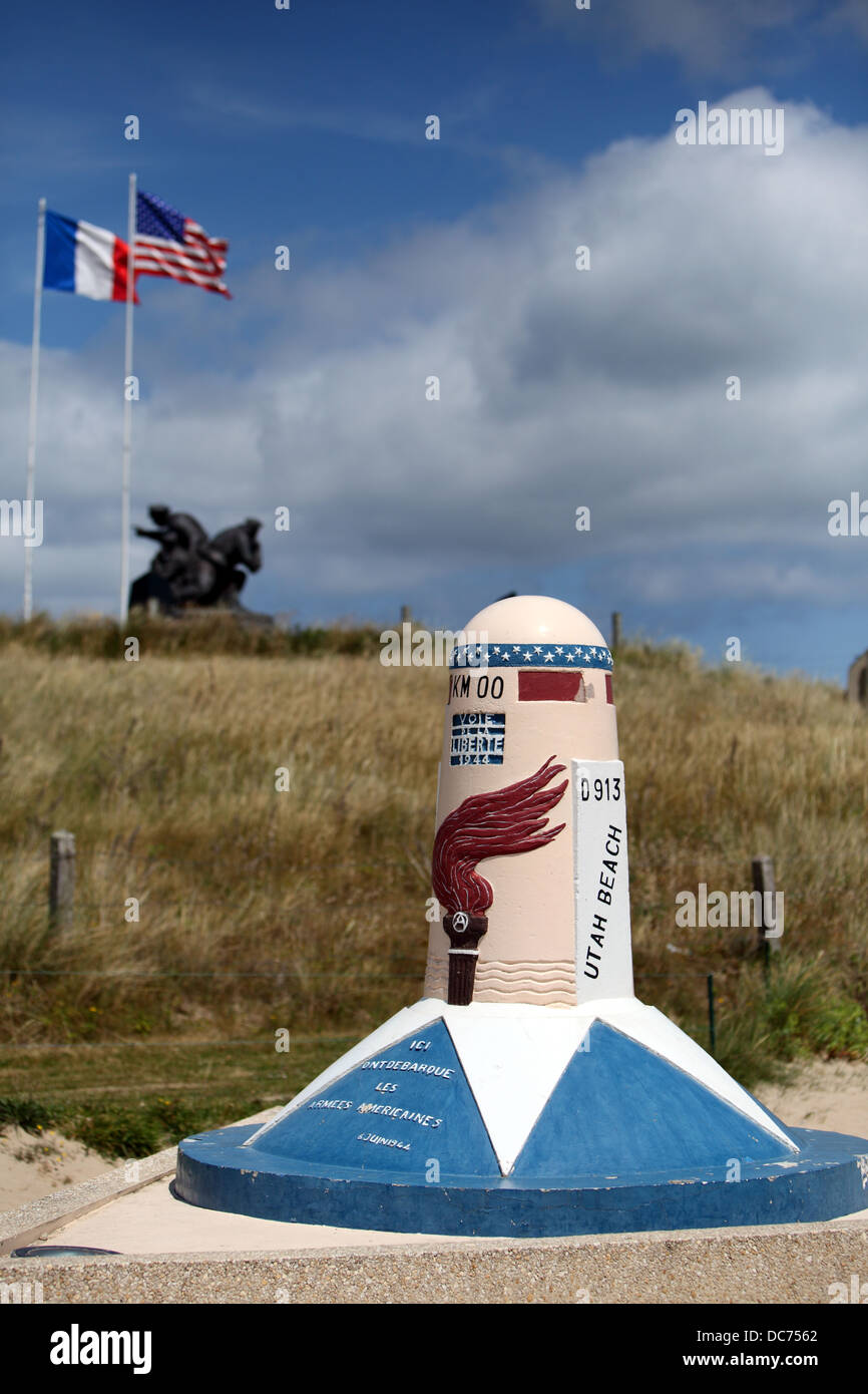 Utah Beach marker, Normandy, France. D-Day Stock Photo
