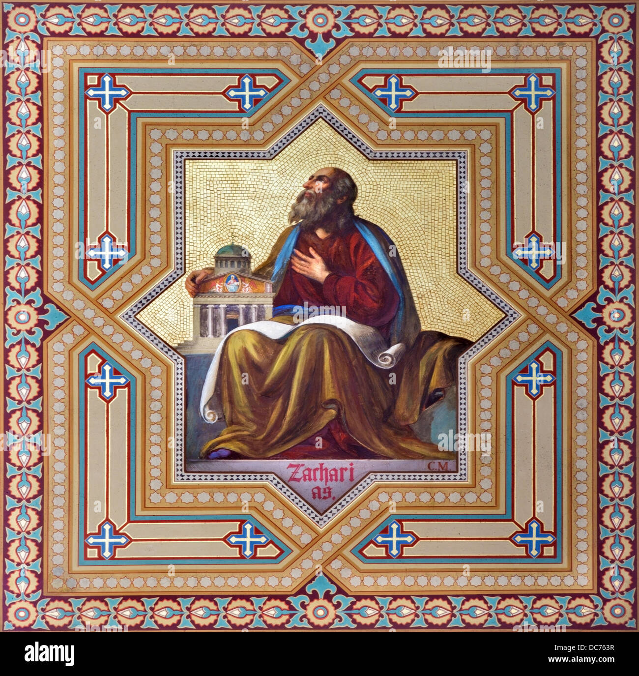VIENNA - JULY 27: Fresco of Zachariah prophets from 19. cent. by Carl Mayer in Altlerchenfelder church on July 27, 2013 Vienna. Stock Photo