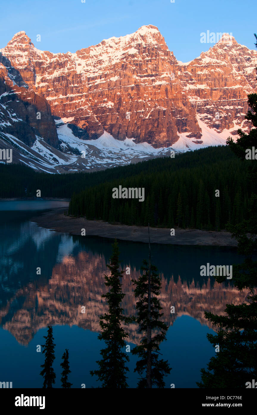 Wenkchemna Peaks with Moraine Lake from Rockpile Trail, Banff National Park, Alberta, Canada Stock Photo